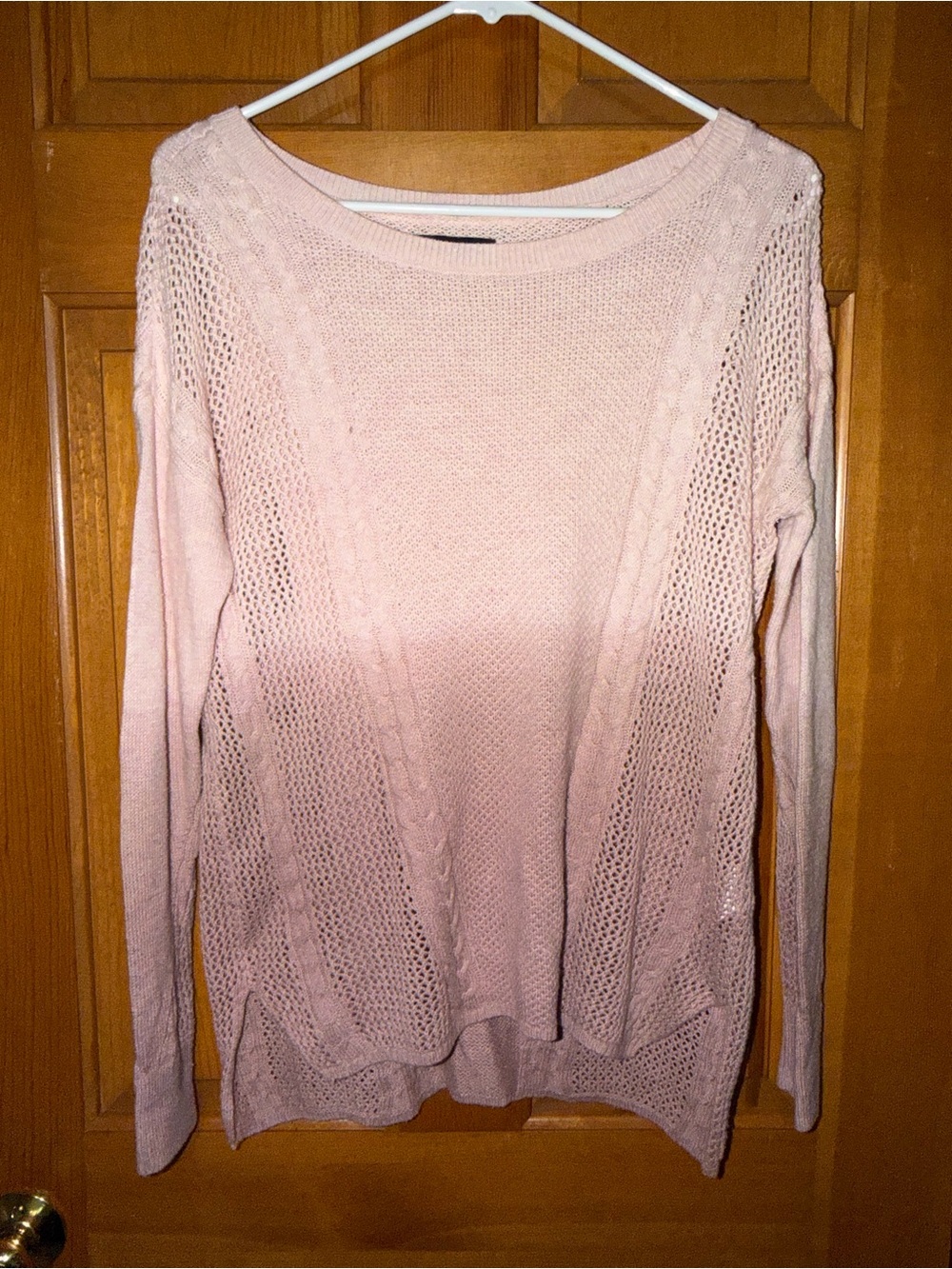 American eagle Women's Light Pink Open-Knit Cable Sweater